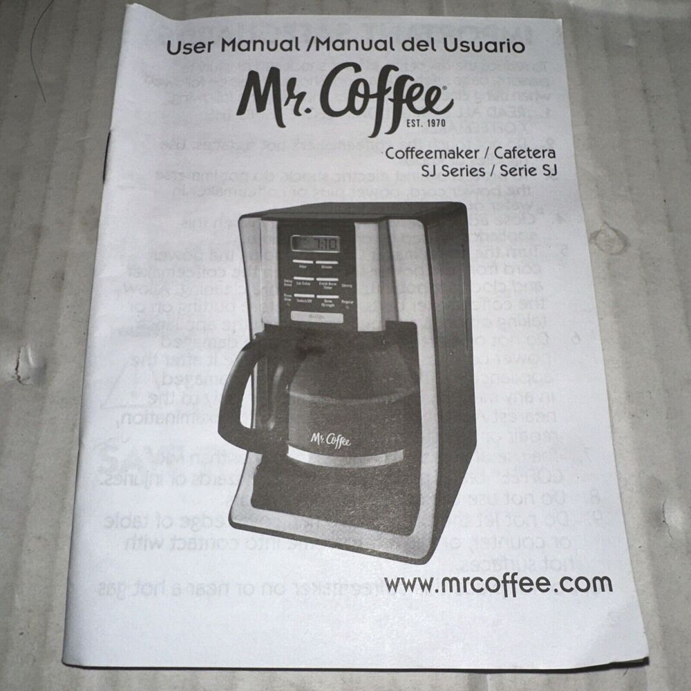 Replacement User Manual For Mr. Coffee Coffee Maker SJ SERIES Exc Condition